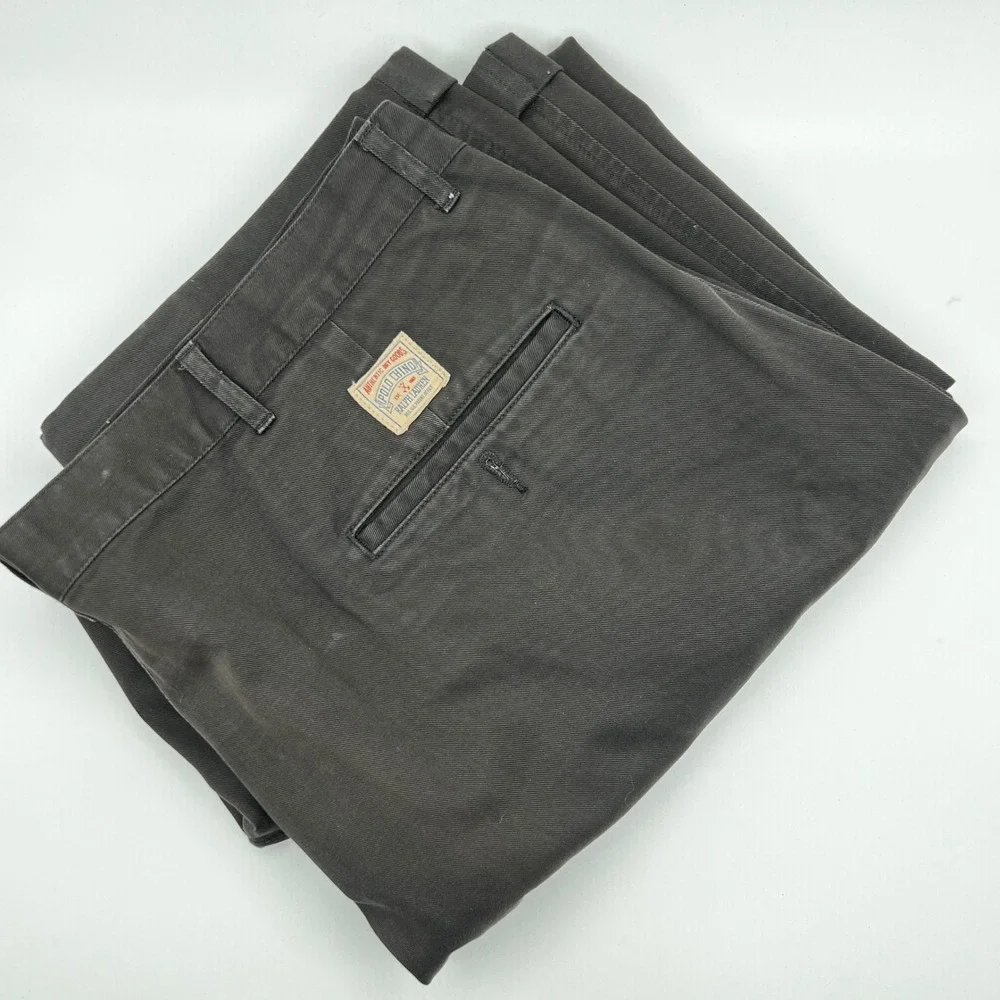 Polo Ralph Lauren Chino Pants Mens Fits 42x31 Brown Good‎ Pleated Cuffed Cotton